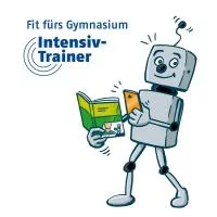 Illustration vom kleinen Roboter von Fit fürs Gymnasium, der den Foto-Check macht