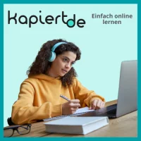 Ein Mädchen lernt am Laptop und im Hintergrund steht kapiert.de